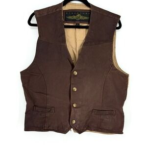 Vintage Structure Mens Leather Western Vest Size L Brass Americana Outdoor Ranch